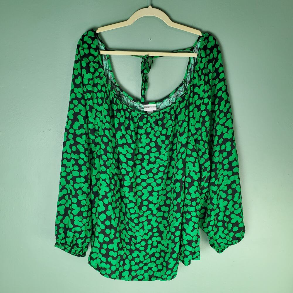 Ava & Viv Women's Green Polka Dot Balloon Long Sleeve Blouse Top Size 2X